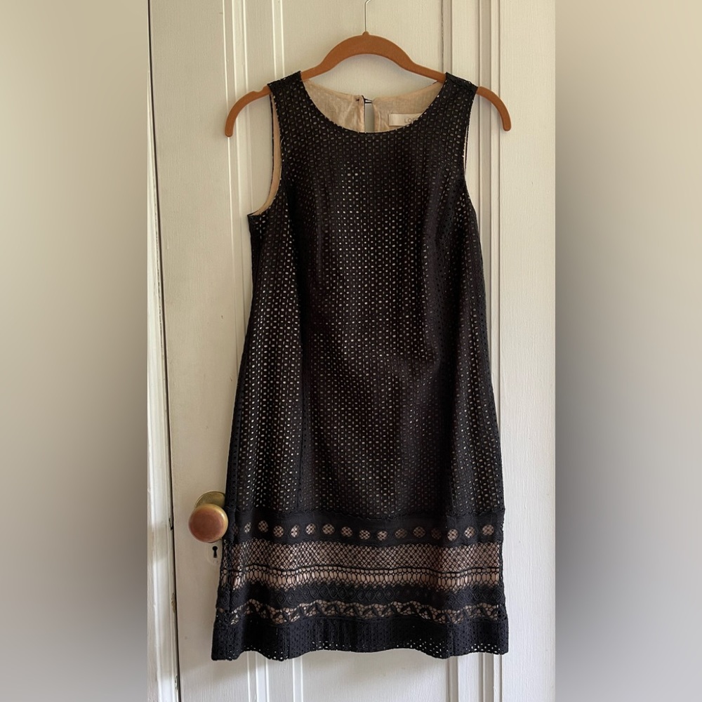Sleeveless Loft black lace shift mini dress